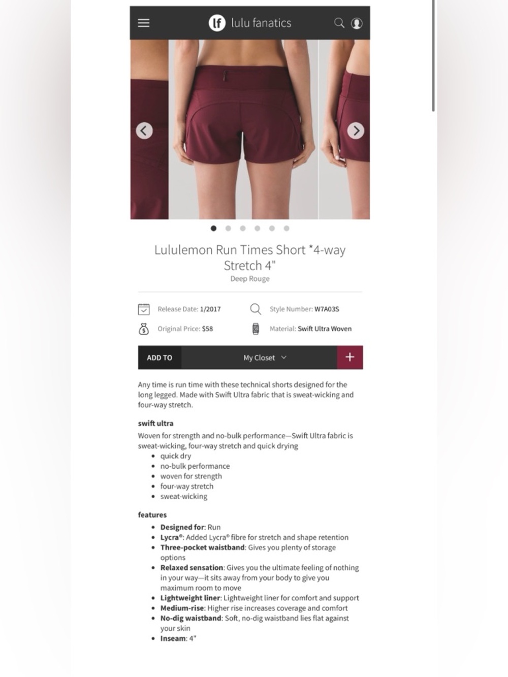 RARE lululemon athletica Run times short *4-way stretch 4” Size 4 LIKE NEW - Picture 2 of 8